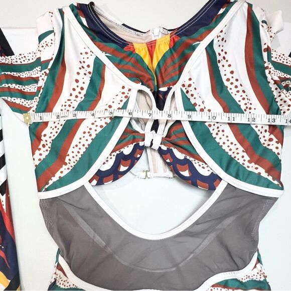 BFYNE One Piece Bathing Suit Long Sleeve Mesh Cut Out Medium EUC - Picture 9 of 11